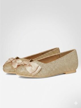 Janie & Jack Toddler Girl Gold Glitter Bow Ballet Flat 10 Formal Wedding Party